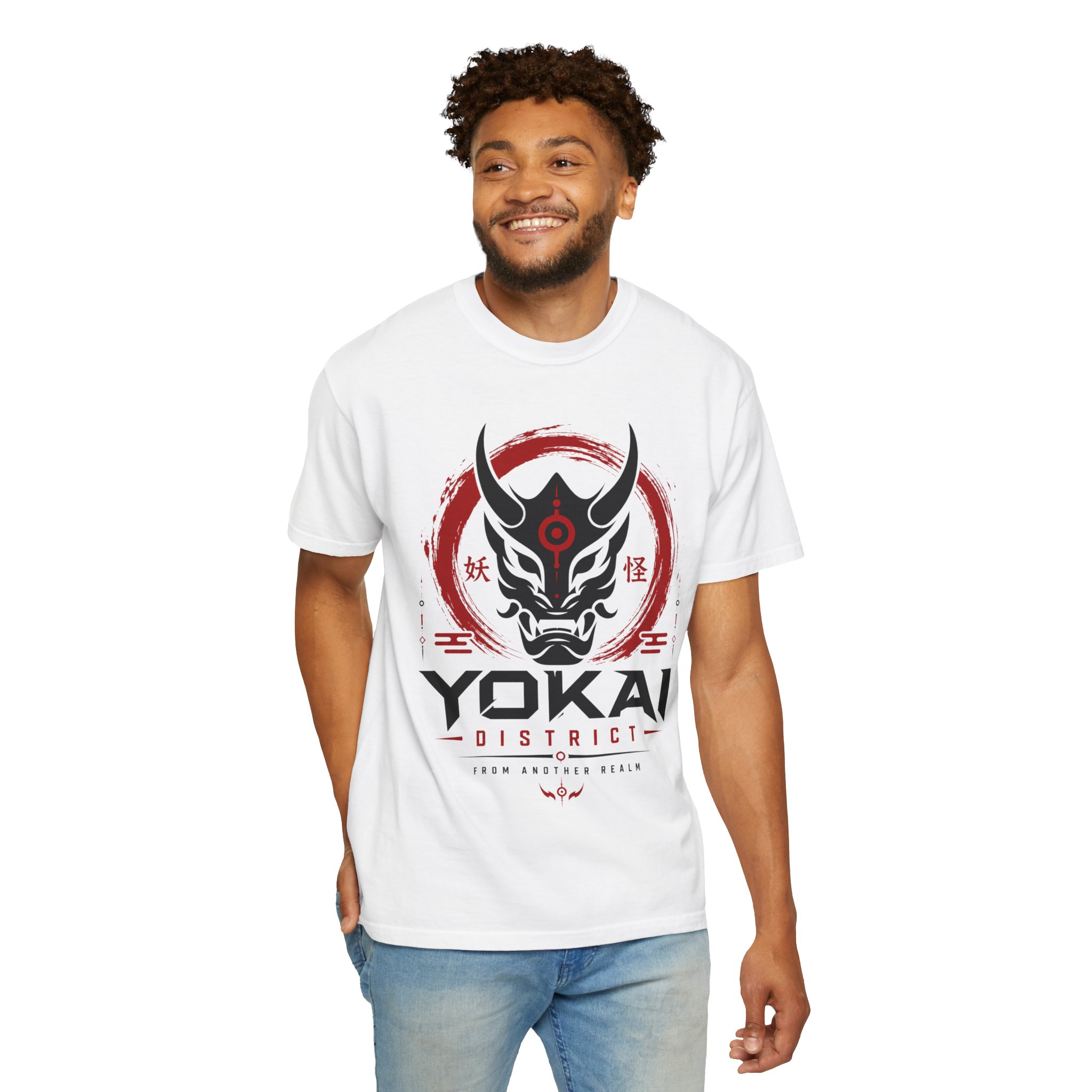 Yokai District graphic tee model front view